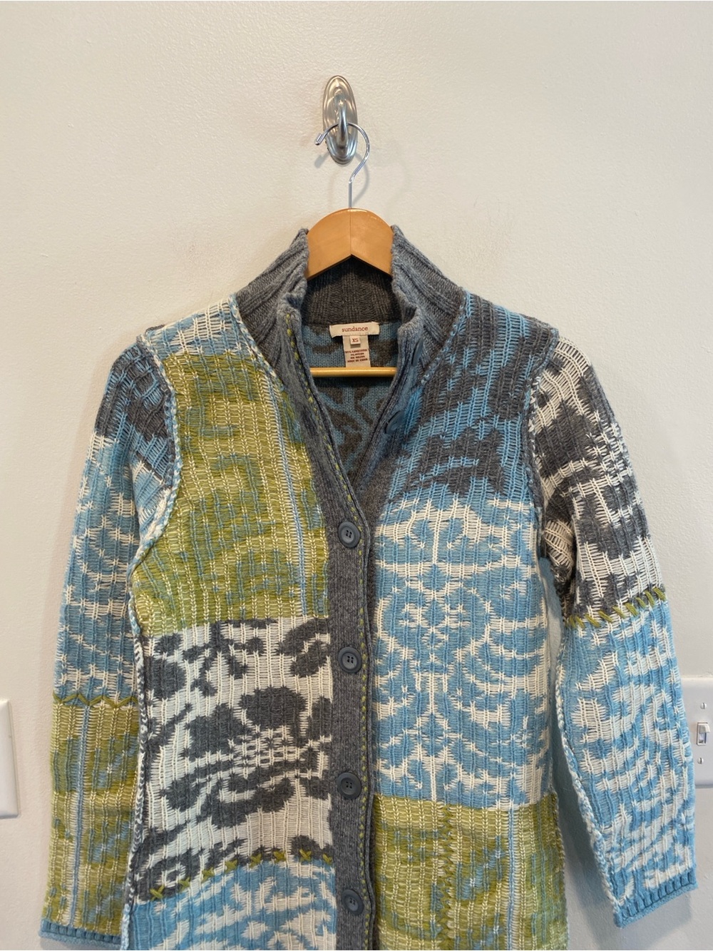 Sundance patchwork lambswool cardigan coat woman’s size XS folk art to wear - Picture 4 of 11